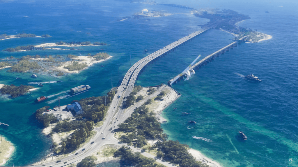 GTA VI trailer aerial view of bridge